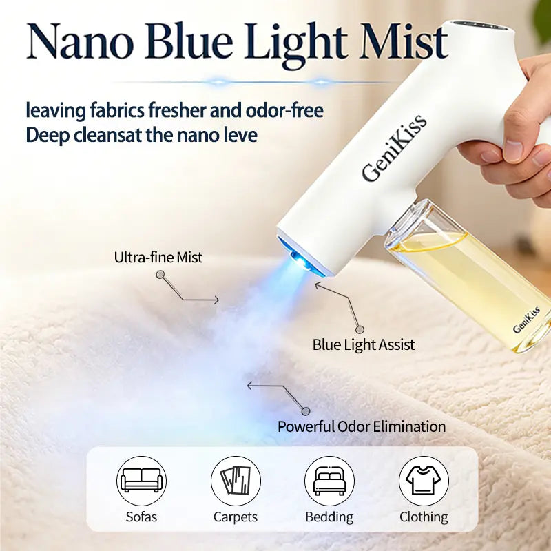 GeniKiss Nano Blue Light Probiotic Deodorizer Compound bio-enzymes decompose urine, plant extract formula with floral fragrance. It deodorizes and inhibits bacteria for pets, effectively eliminating strong peculiar odors, Floral scent Air Freshener Spray